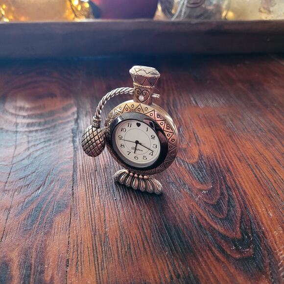 Brighton Perfume Bottle Clock Etched Silver Design Bottle Shaped - Picture 2 of 5